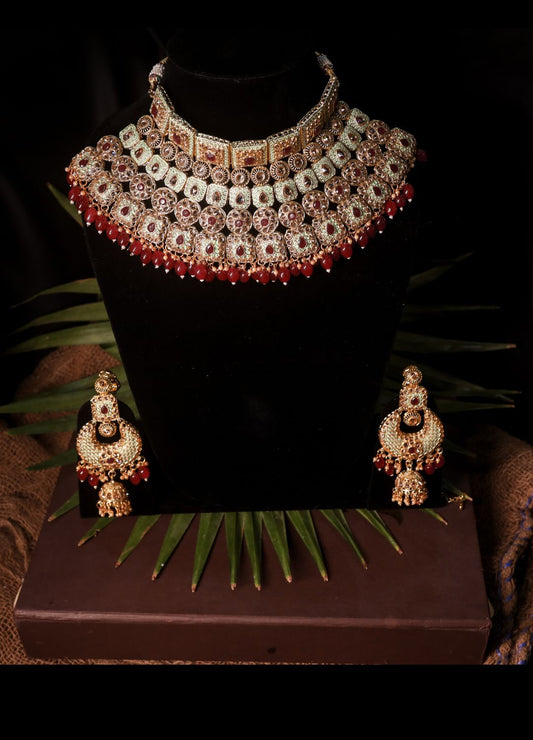 MEHROON AND PISTA COLOUR BRIDAL JEWELLERY SET