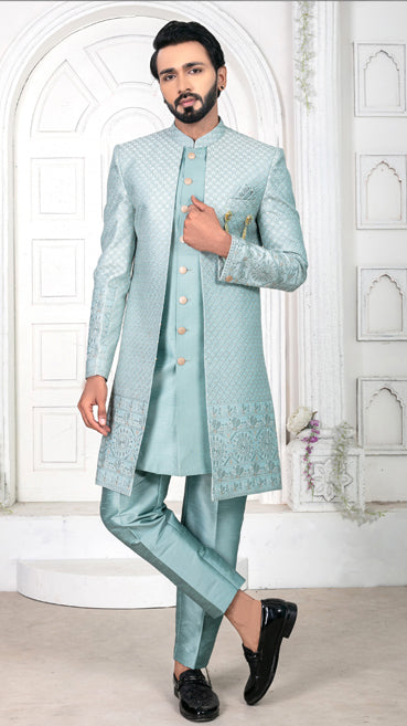 DESIGNER MINT GREEN EMBROIDERY INDO WESTERN