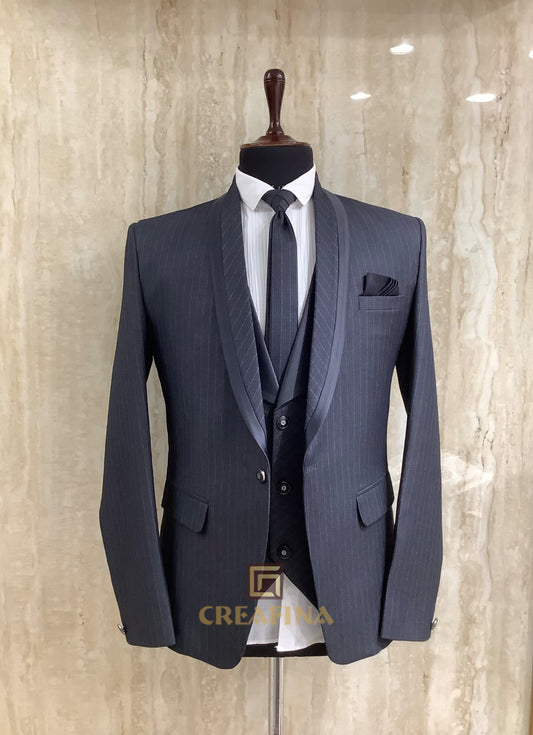 STRIP GREY COLOR FABRIC CLASSIC SUIT FOR MENS